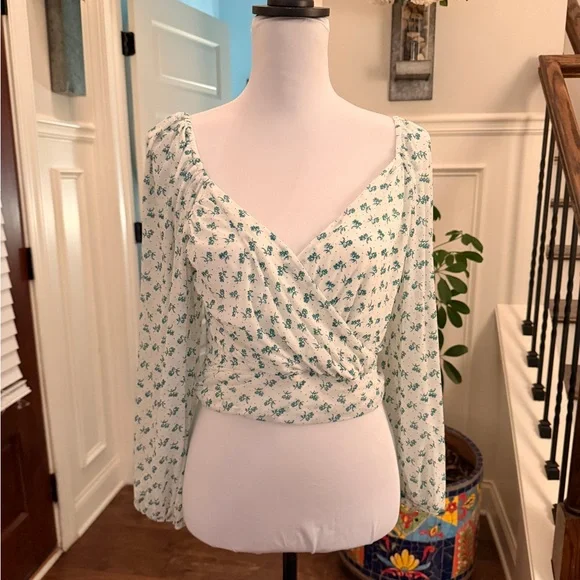 Free People NWOT Sweetie Pie Floral Sheer Mesh Crop Top - Floral Green/ Blue - Picture 5 of 10